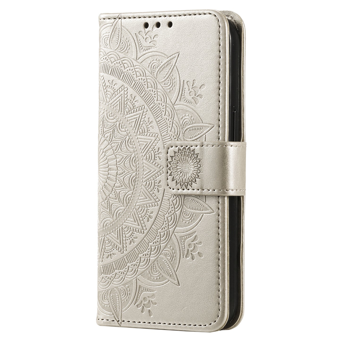For Huawei Mate 60 Wallet PU Leather Phone Case Mandala Flower Imprinted Stand Cover with Strap