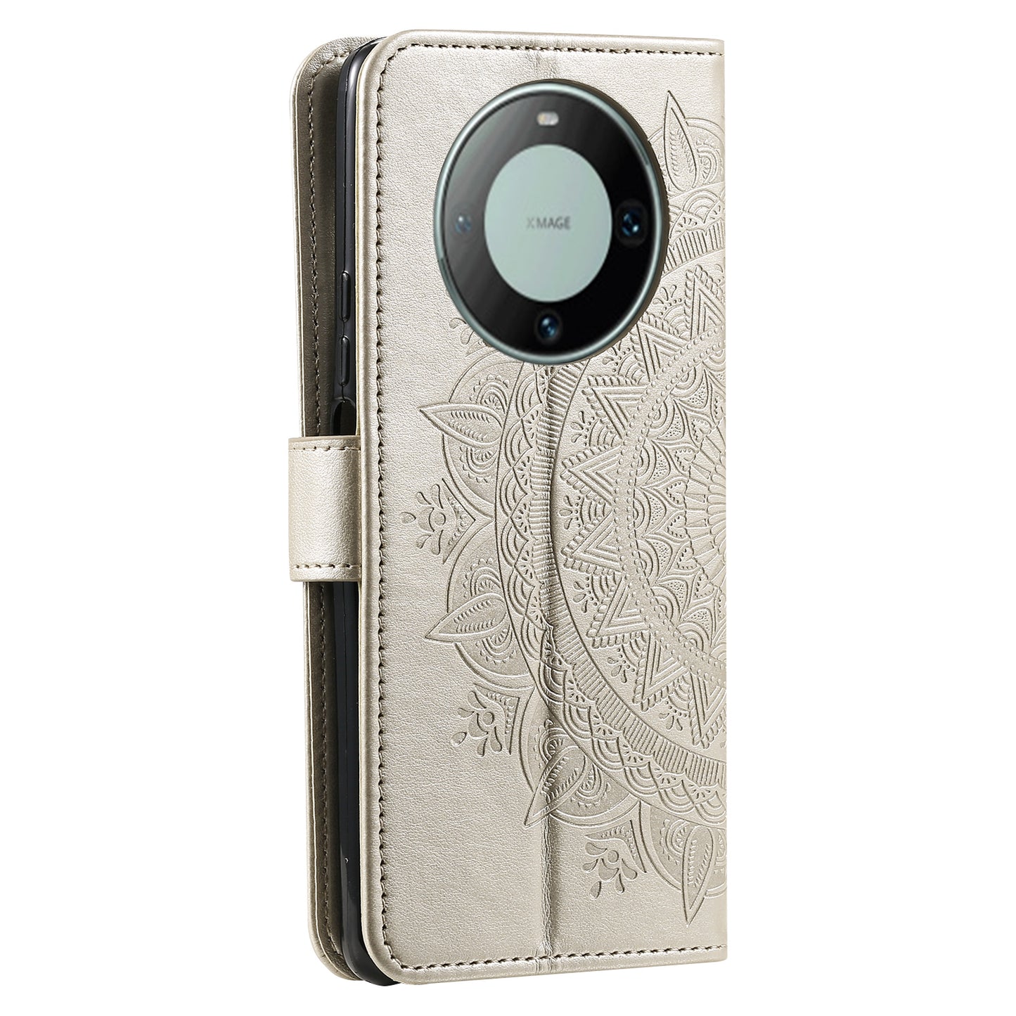For Huawei Mate 60 Wallet PU Leather Phone Case Mandala Flower Imprinted Stand Cover with Strap