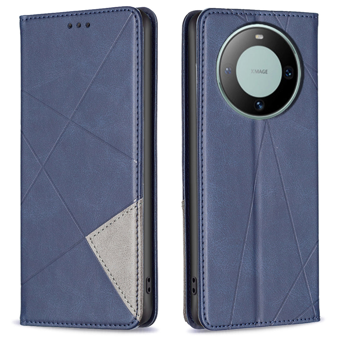 For Huawei Mate 60 Card Holder Leather Case Imprinted Line Phone Stand Folio Flip Cover