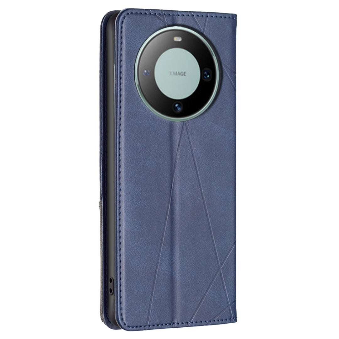 For Huawei Mate 60 Card Holder Leather Case Imprinted Line Phone Stand Folio Flip Cover