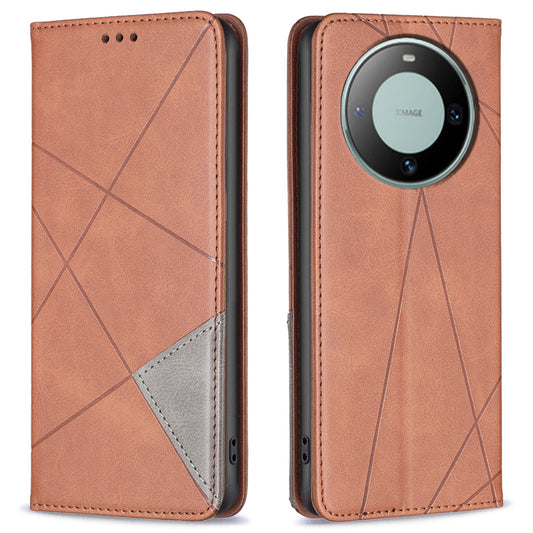 For Huawei Mate 60 Card Holder Leather Case Imprinted Line Phone Stand Folio Flip Cover