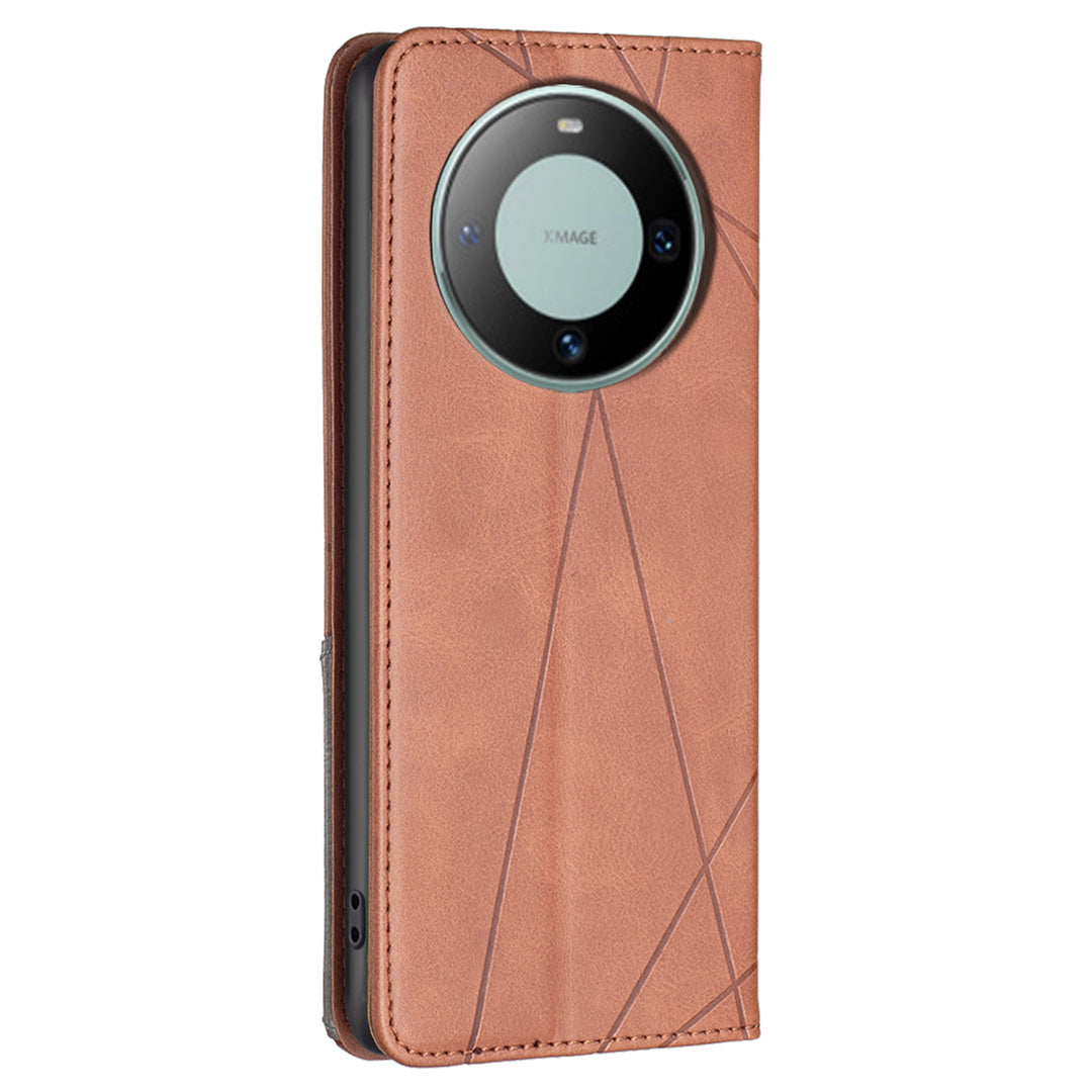 For Huawei Mate 60 Card Holder Leather Case Imprinted Line Phone Stand Folio Flip Cover