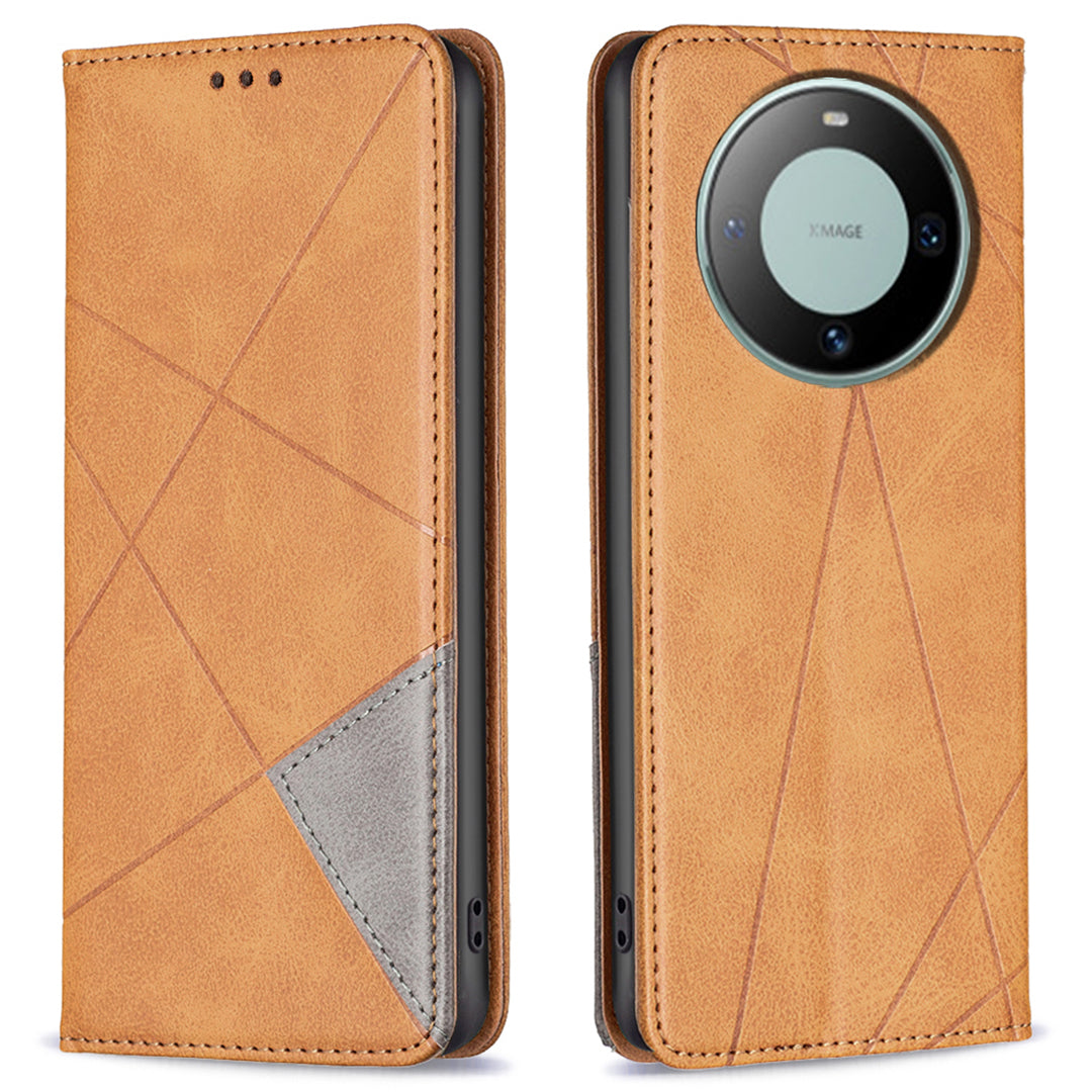 For Huawei Mate 60 Card Holder Leather Case Imprinted Line Phone Stand Folio Flip Cover
