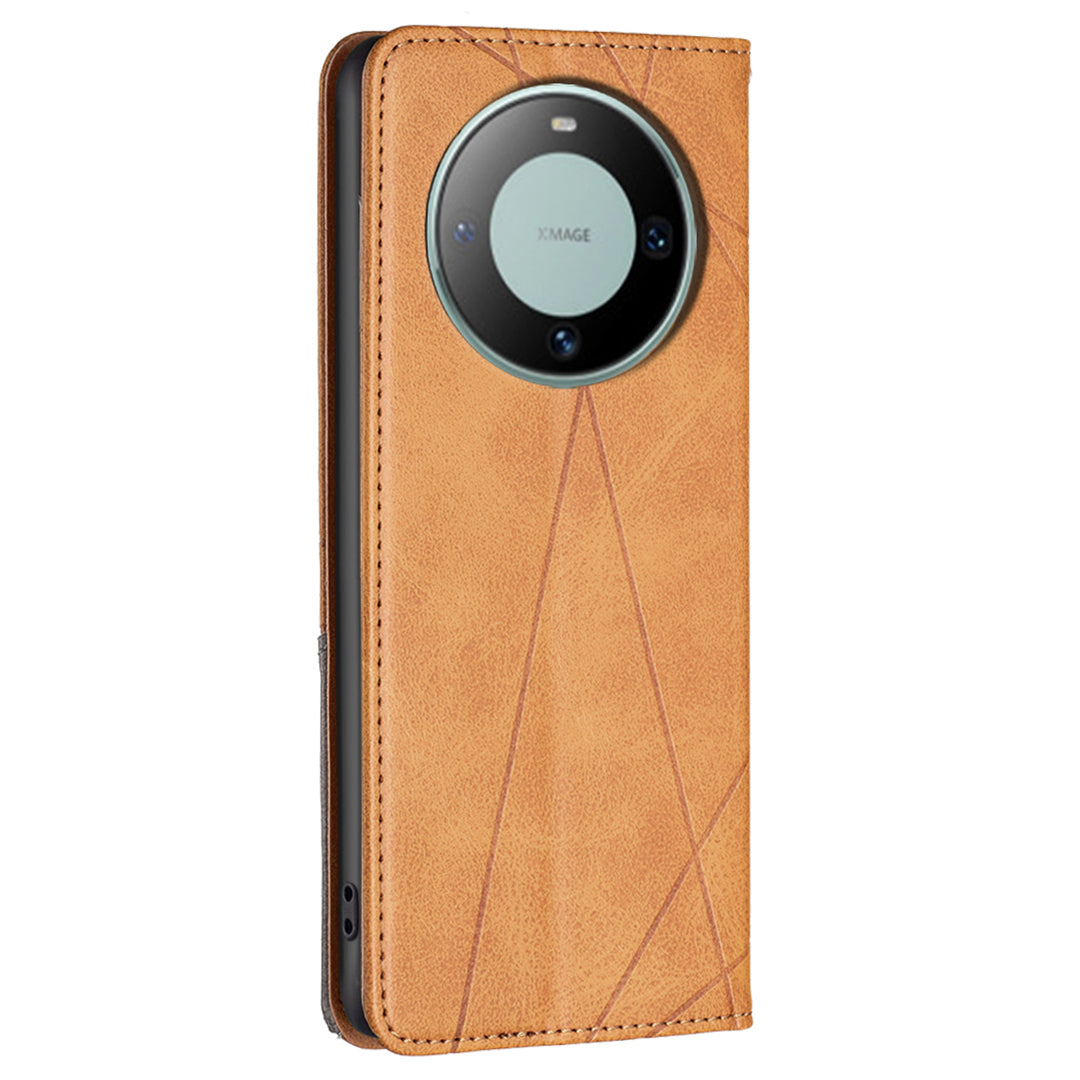 For Huawei Mate 60 Card Holder Leather Case Imprinted Line Phone Stand Folio Flip Cover