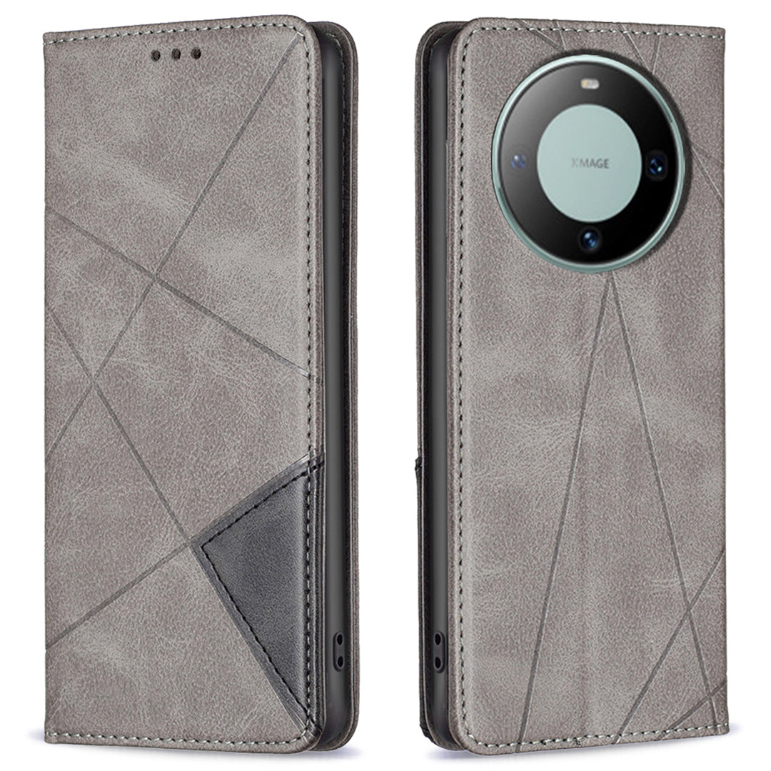 For Huawei Mate 60 Card Holder Leather Case Imprinted Line Phone Stand Folio Flip Cover