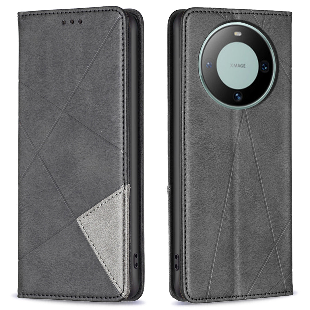 For Huawei Mate 60 Card Holder Leather Case Imprinted Line Phone Stand Folio Flip Cover