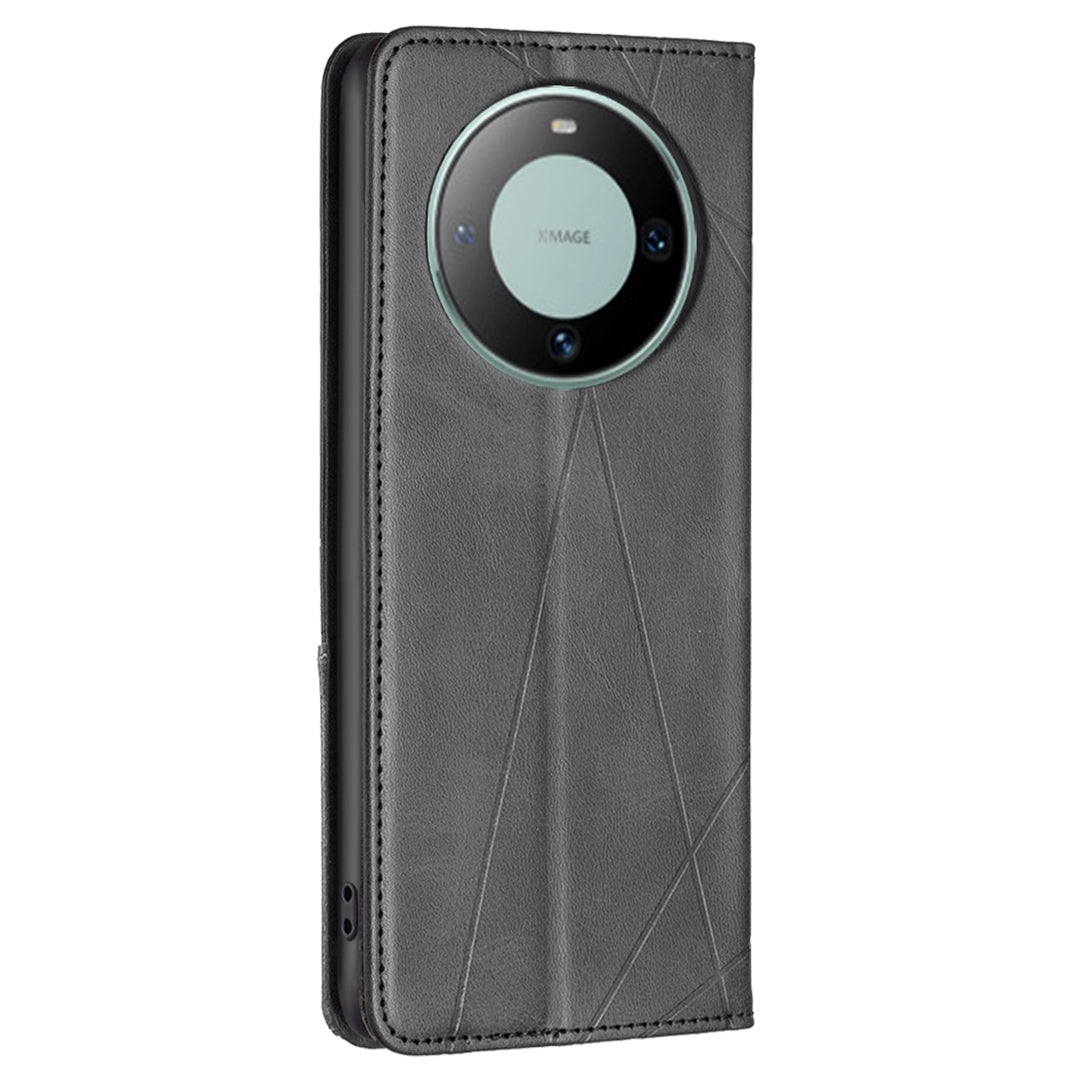 For Huawei Mate 60 Card Holder Leather Case Imprinted Line Phone Stand Folio Flip Cover