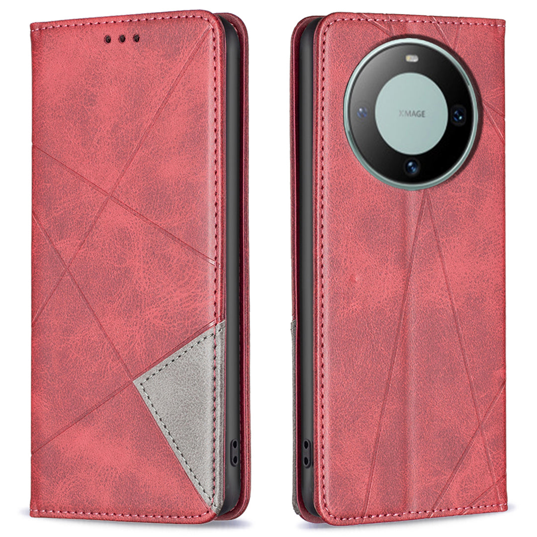 For Huawei Mate 60 Card Holder Leather Case Imprinted Line Phone Stand Folio Flip Cover
