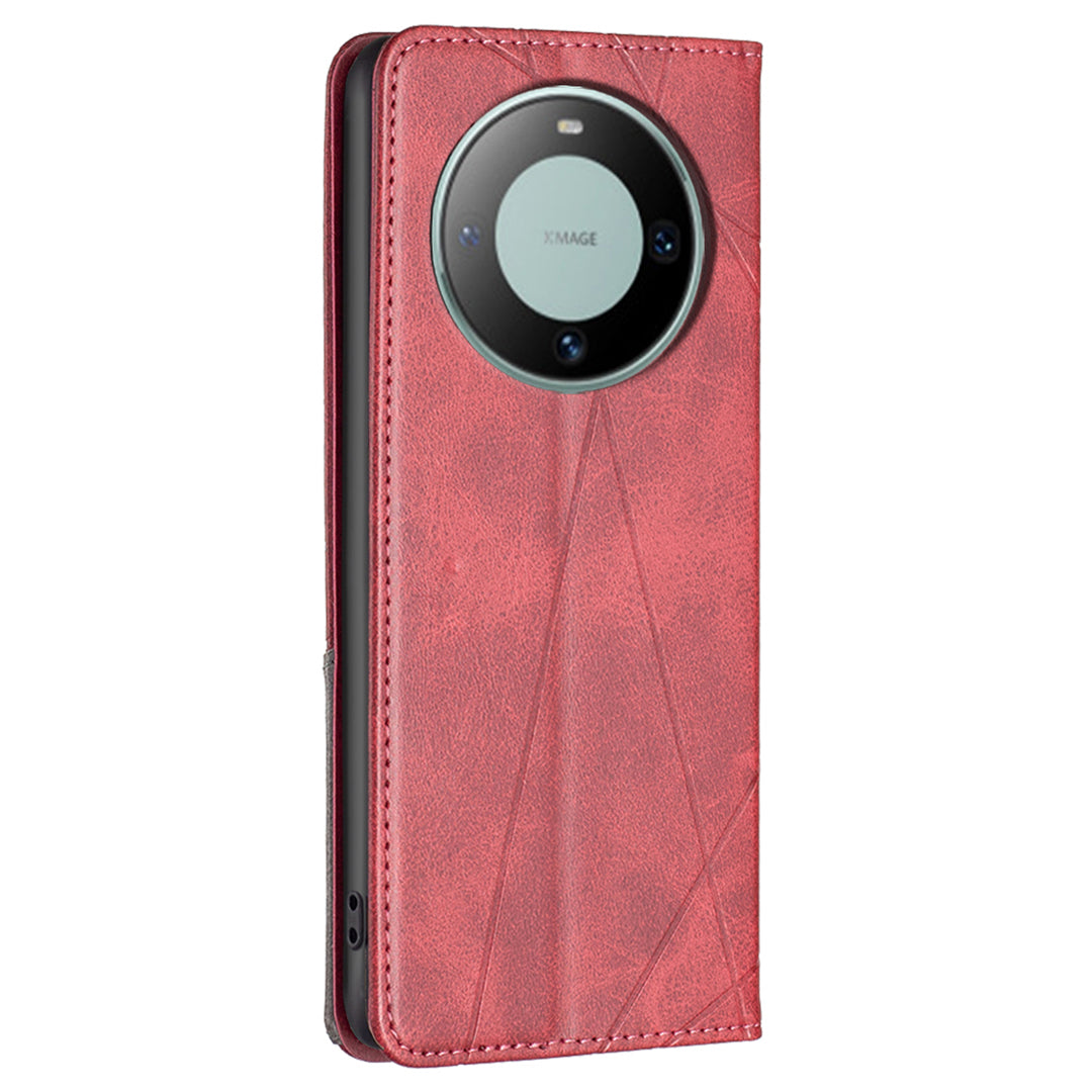For Huawei Mate 60 Card Holder Leather Case Imprinted Line Phone Stand Folio Flip Cover