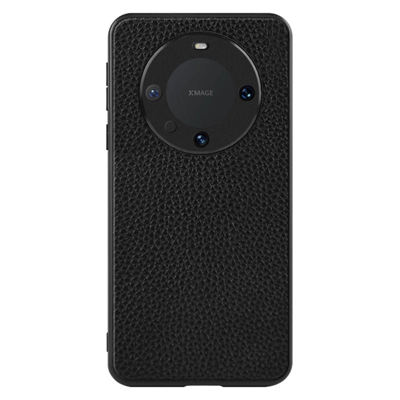 For Huawei Mate 60 PC+TPU Phone Case Genuine Cow Leather Coated Mobile Phone Protective Back Cover