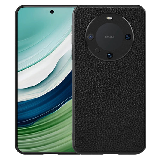 For Huawei Mate 60 PC+TPU Phone Case Genuine Cow Leather Coated Mobile Phone Protective Back Cover