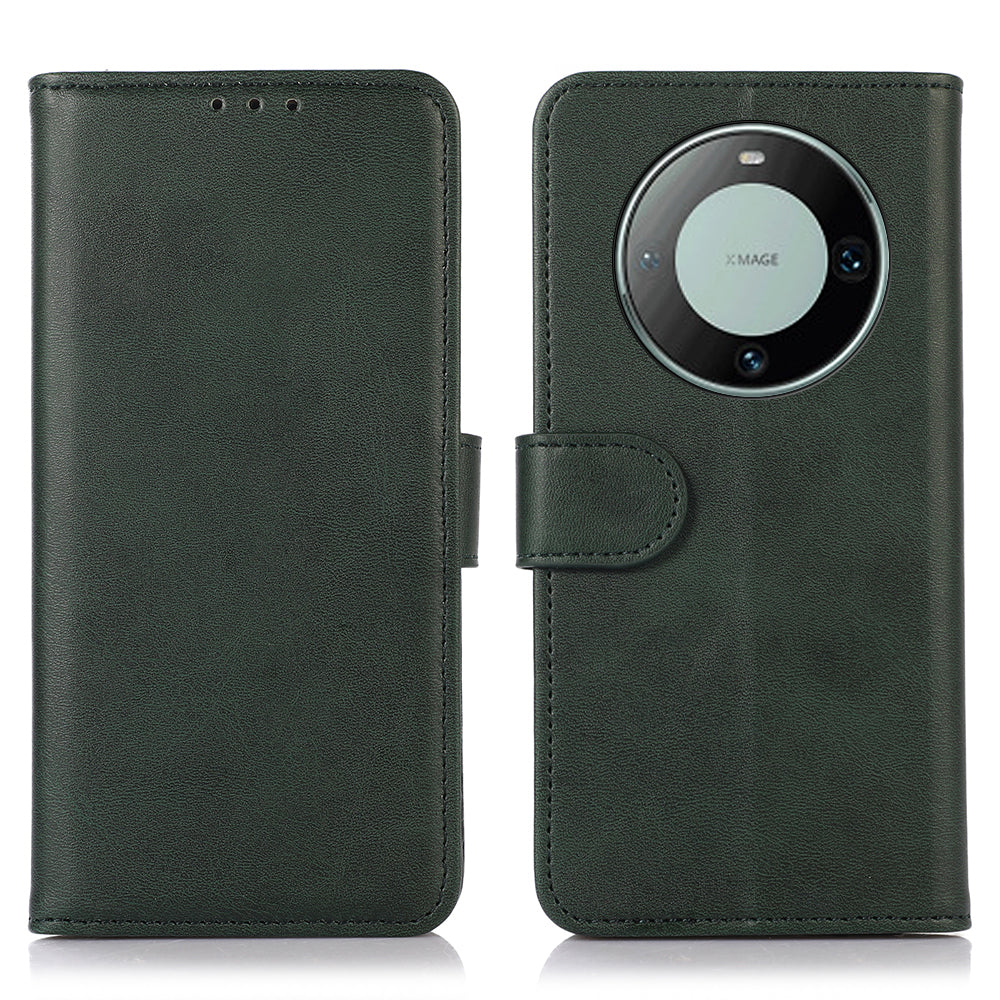 For Huawei Mate 60 Pro Cowhide Texture Cell Phone Case Leather Wallet Stand Anti-fall Cover