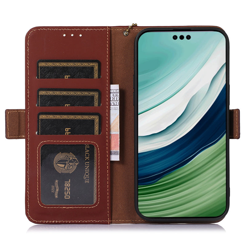For Huawei Mate 60 Pro RFID Blocking Wallet Genuine Cow Leather Case Silky Feeling Phone Cover