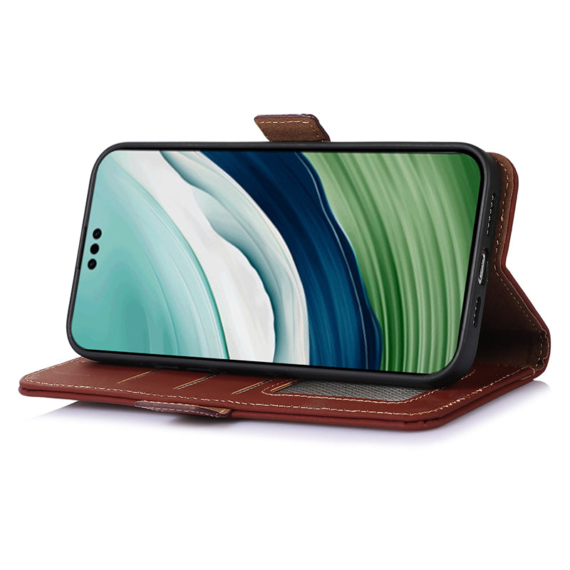 For Huawei Mate 60 Pro RFID Blocking Wallet Genuine Cow Leather Case Silky Feeling Phone Cover