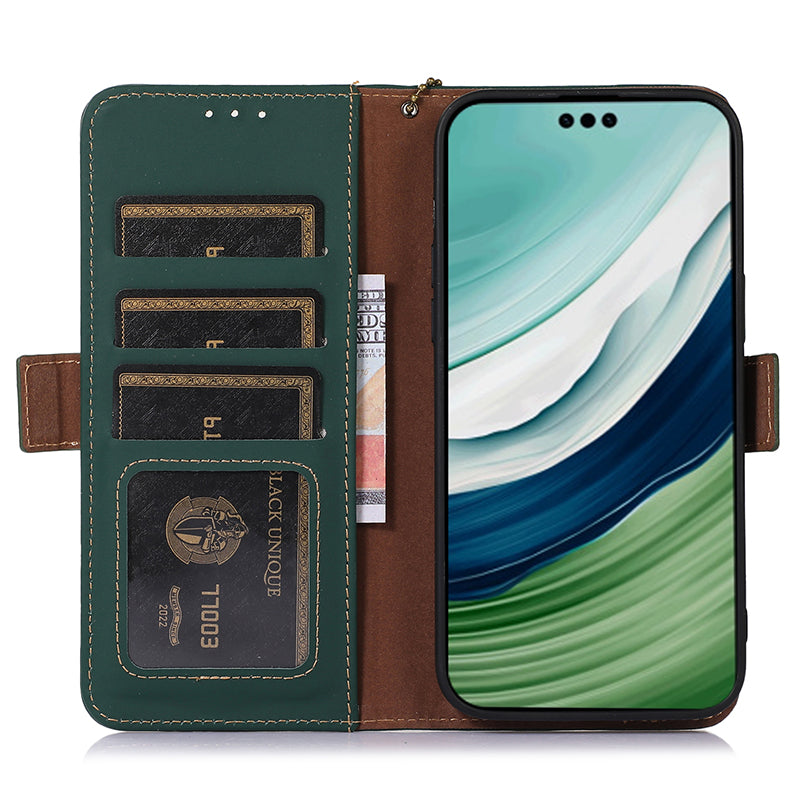 For Huawei Mate 60 Pro RFID Blocking Wallet Genuine Cow Leather Case Silky Feeling Phone Cover