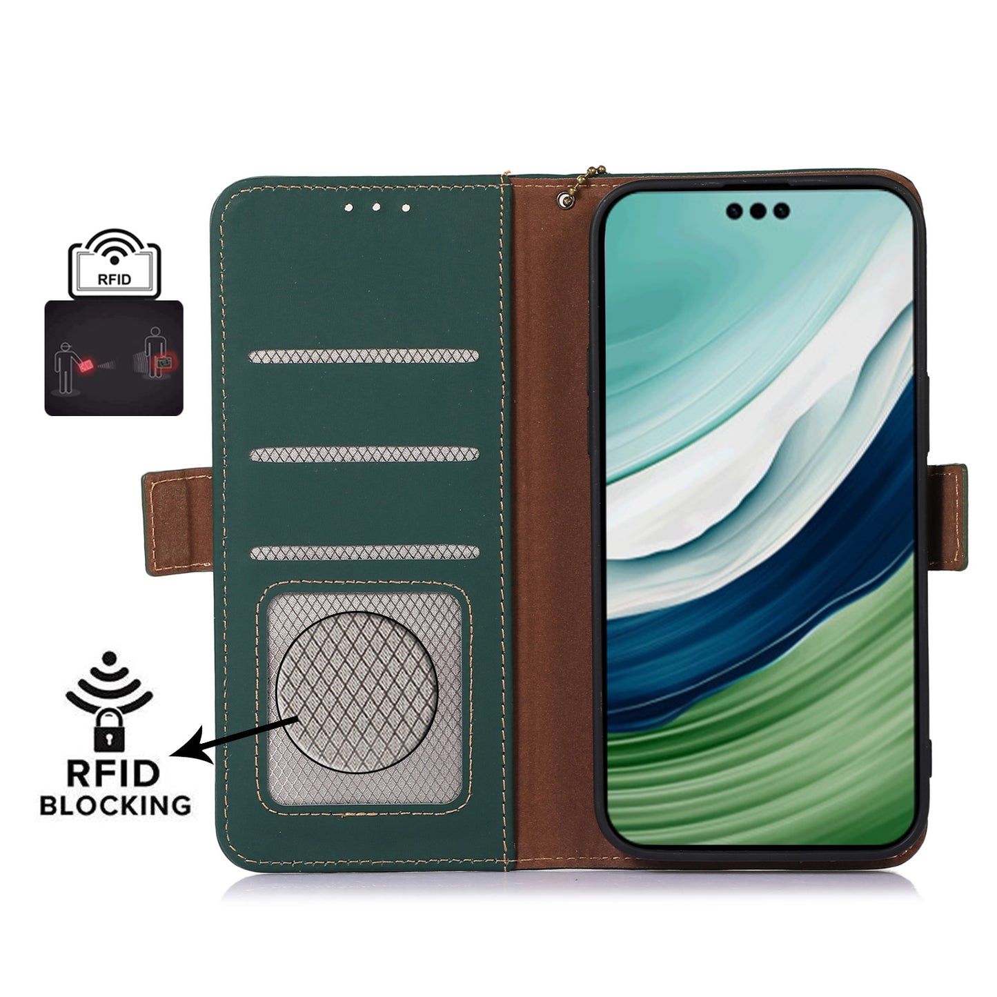 For Huawei Mate 60 Pro RFID Blocking Wallet Genuine Cow Leather Case Silky Feeling Phone Cover