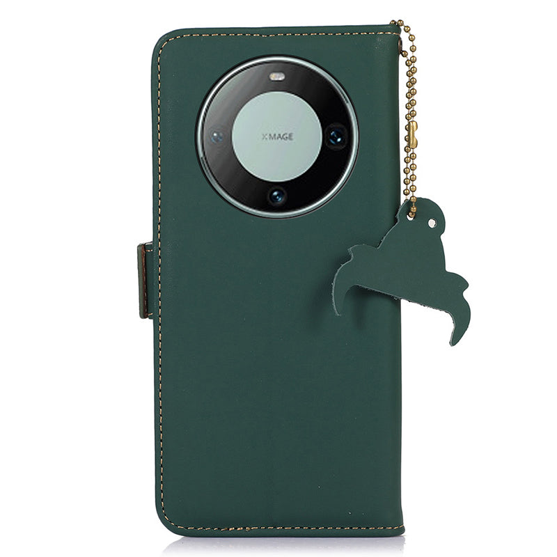 For Huawei Mate 60 Pro RFID Blocking Wallet Genuine Cow Leather Case Silky Feeling Phone Cover