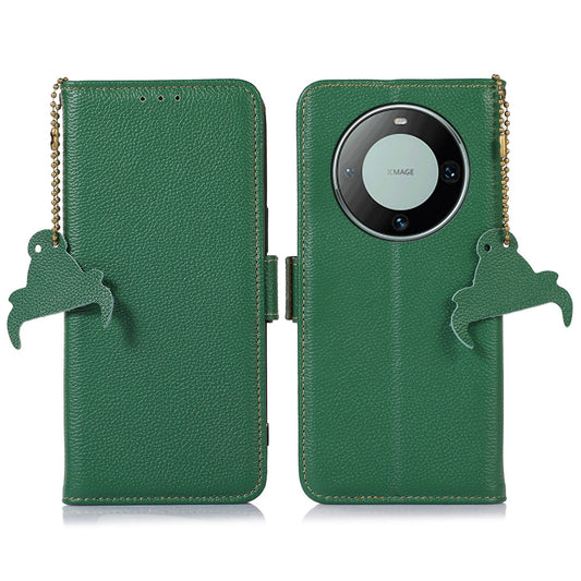 For Huawei Mate 60 Pro RFID Blocking Wallet Stand Shell Genuine Cow Leather Anti-drop Phone Case