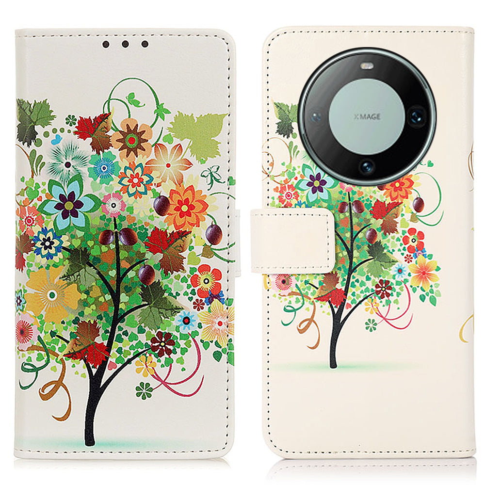 For Huawei Mate 60 Pattern Printing Fully Wrapped PU Leather Phone Case Wallet Stand Cover