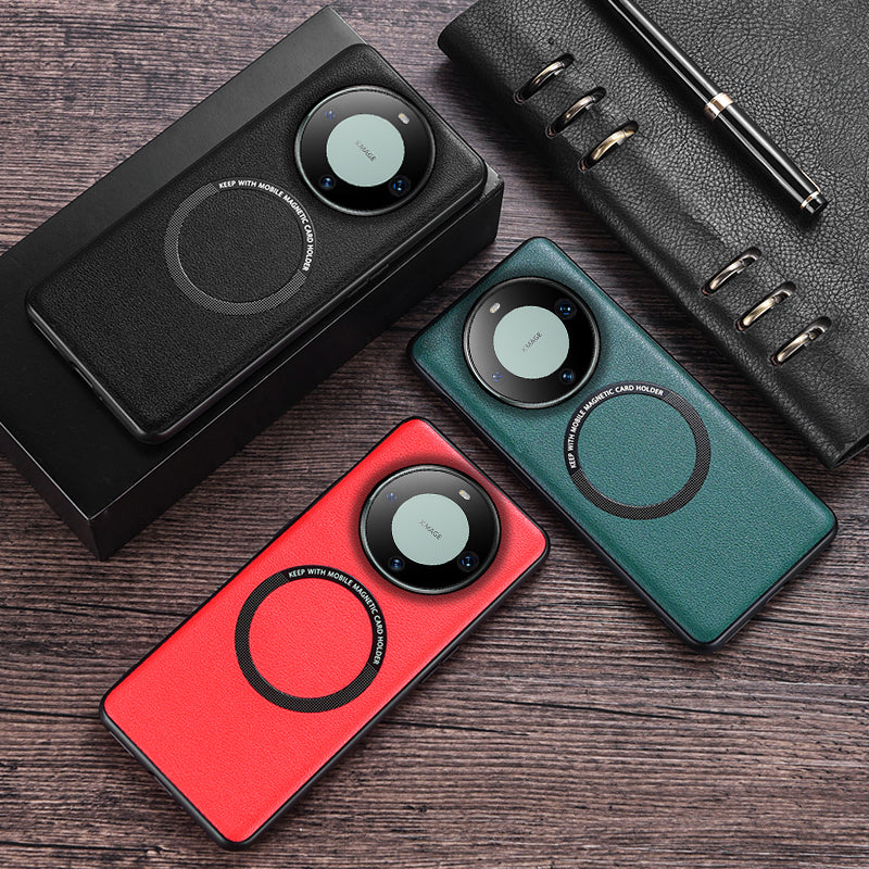 For Huawei Mate 60 Magnetic Phone Case Anti-Drop PU Leather+TPU Cover Compatible with MagSafe
