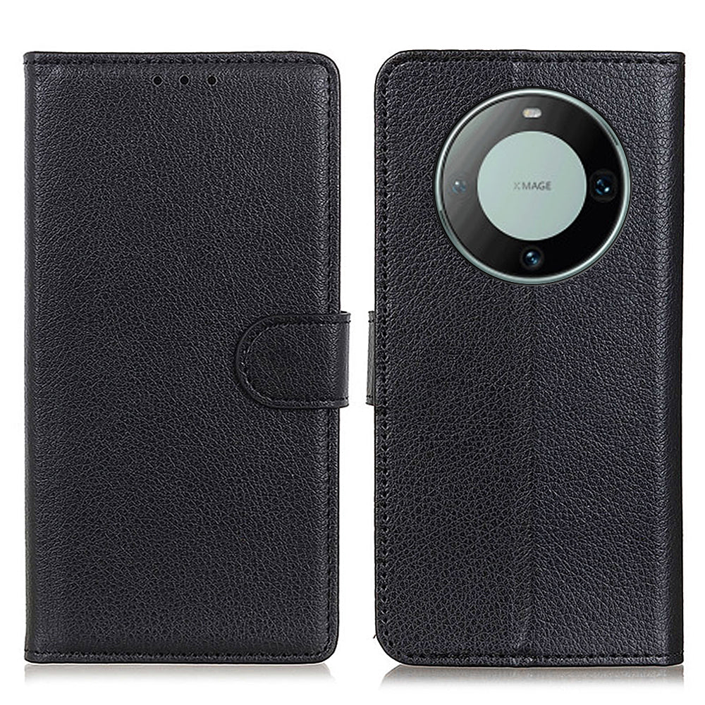 For Huawei Mate 60 PU Leather Case Bump Proof Litchi Texture Wallet Stand Phone Cover