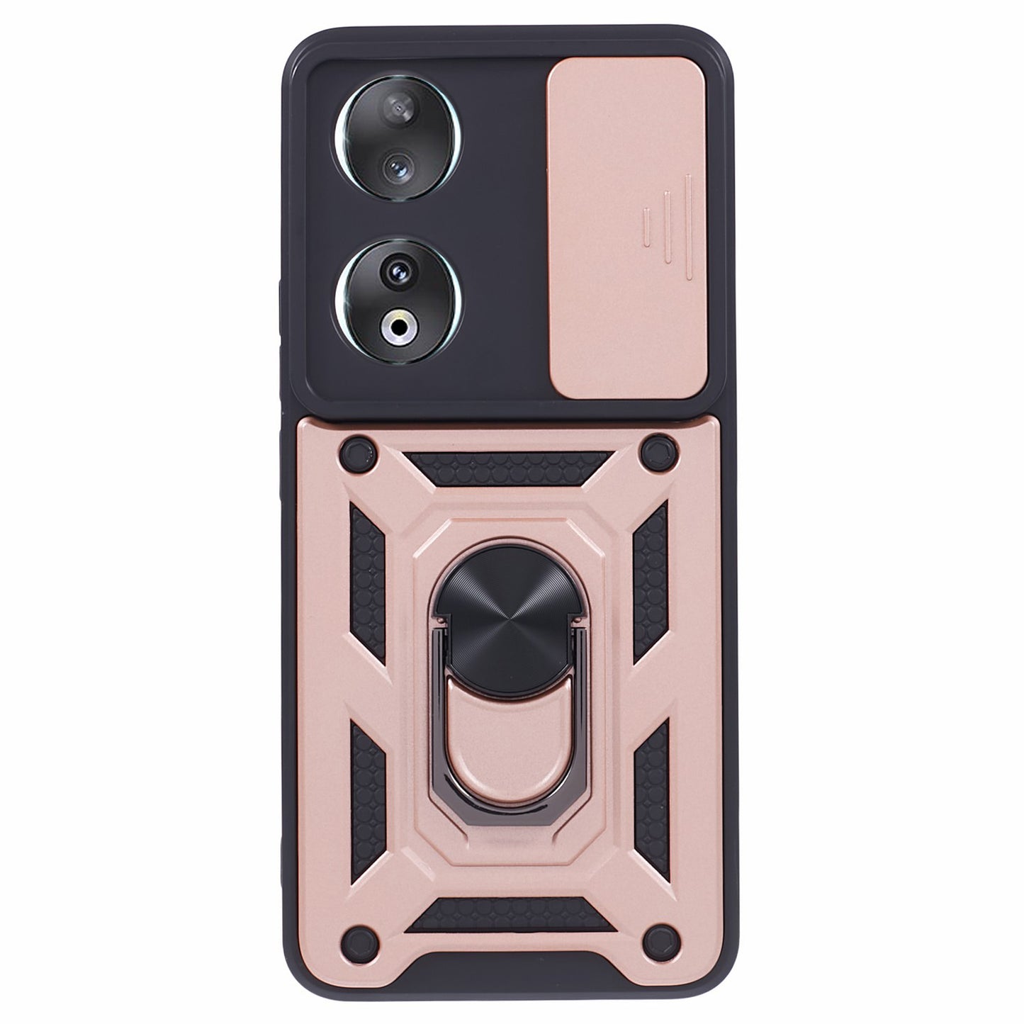 For Honor 90 Anti-Scratch Slide Lens Protection Phone Case PC+TPU Kickstand Phone Cover