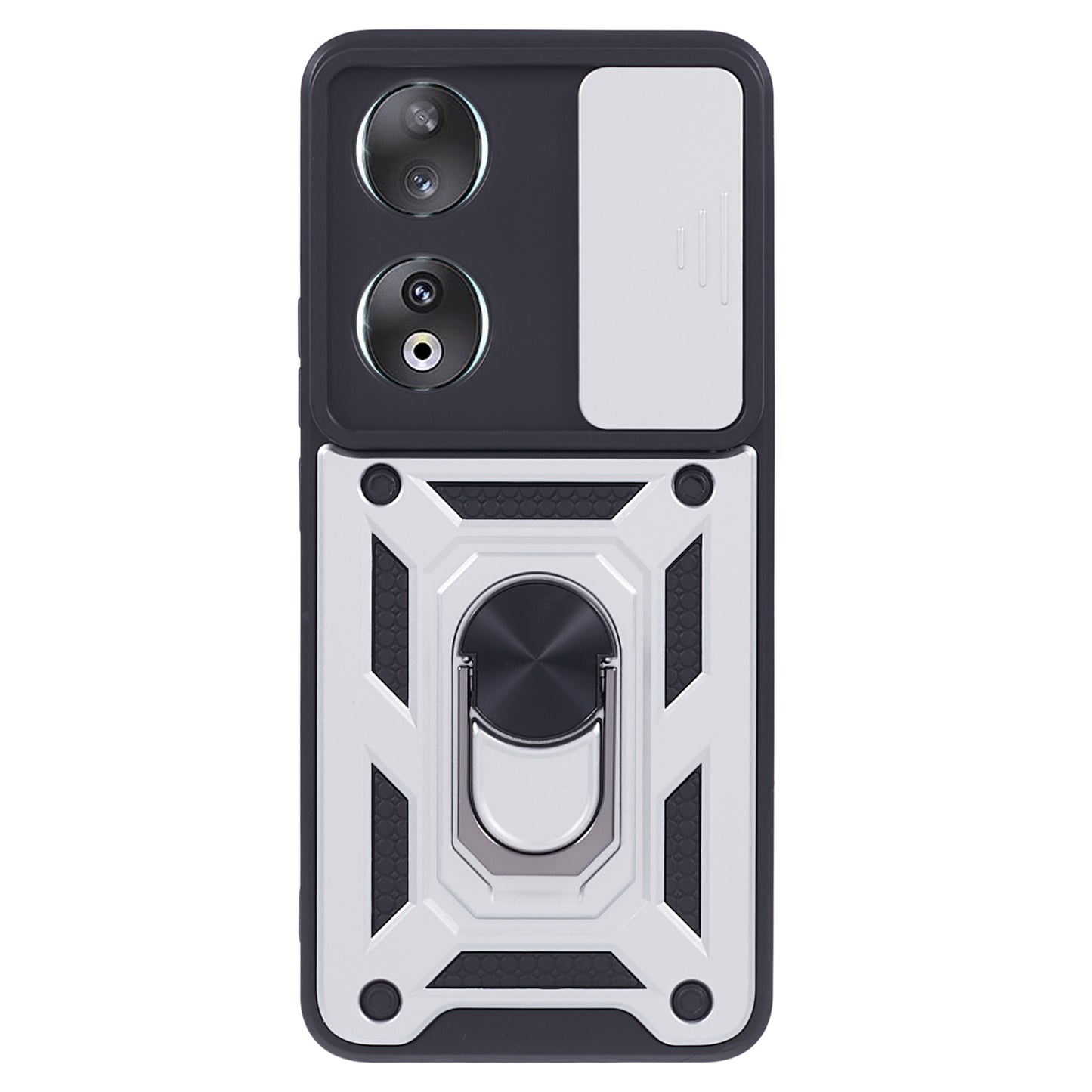 For Honor 90 Anti-Scratch Slide Lens Protection Phone Case PC+TPU Kickstand Phone Cover