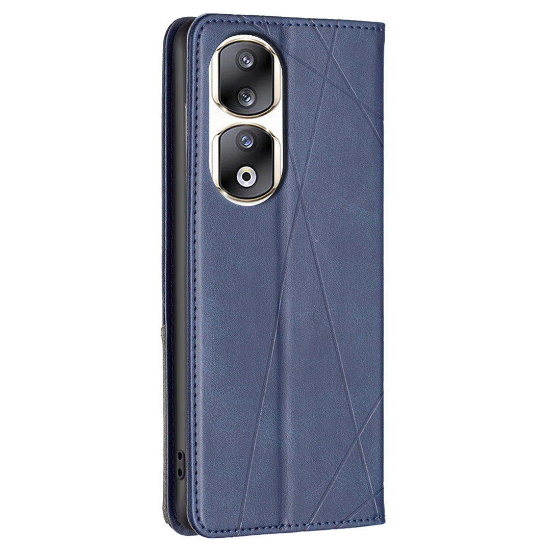 For Honor 90 Pro PU Leather Cover Imprinted Line Anti-scratch Card Slots Stand Phone Case