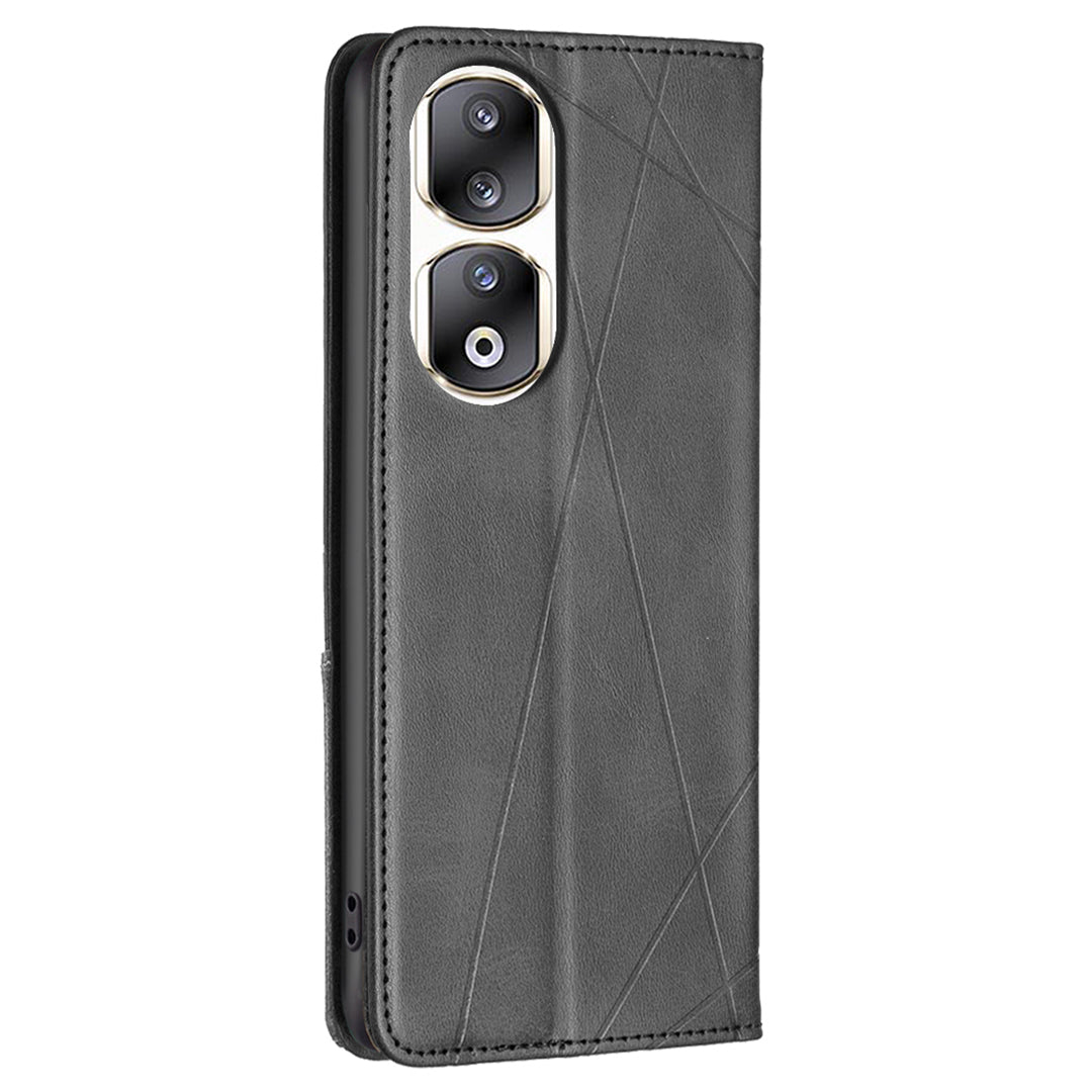 For Honor 90 Pro PU Leather Cover Imprinted Line Anti-scratch Card Slots Stand Phone Case