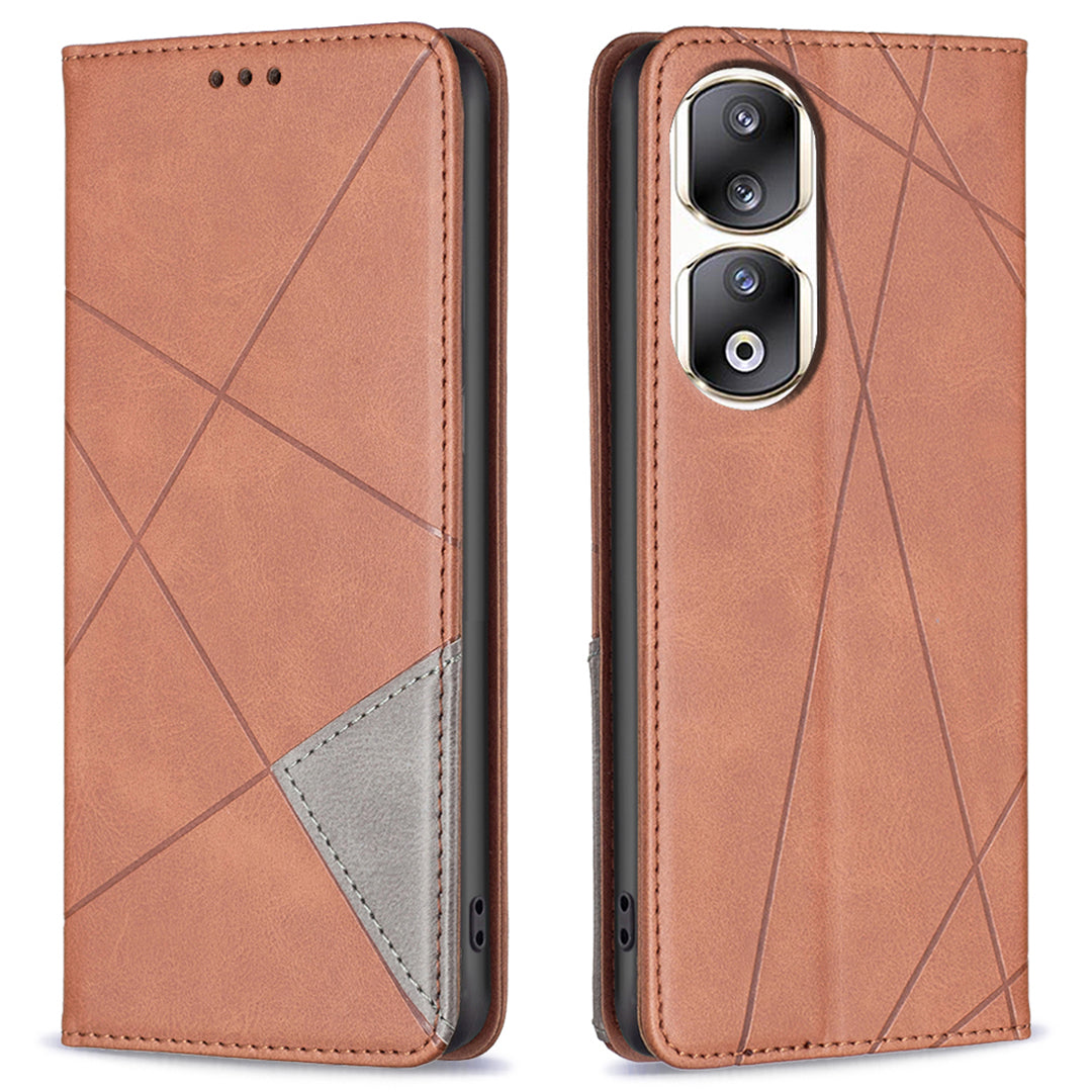 For Honor 90 Pro PU Leather Cover Imprinted Line Anti-scratch Card Slots Stand Phone Case