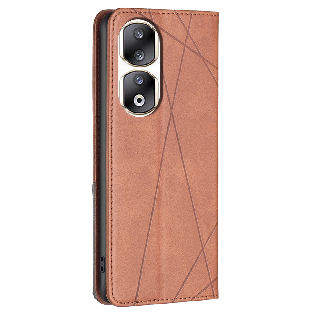For Honor 90 Pro PU Leather Cover Imprinted Line Anti-scratch Card Slots Stand Phone Case