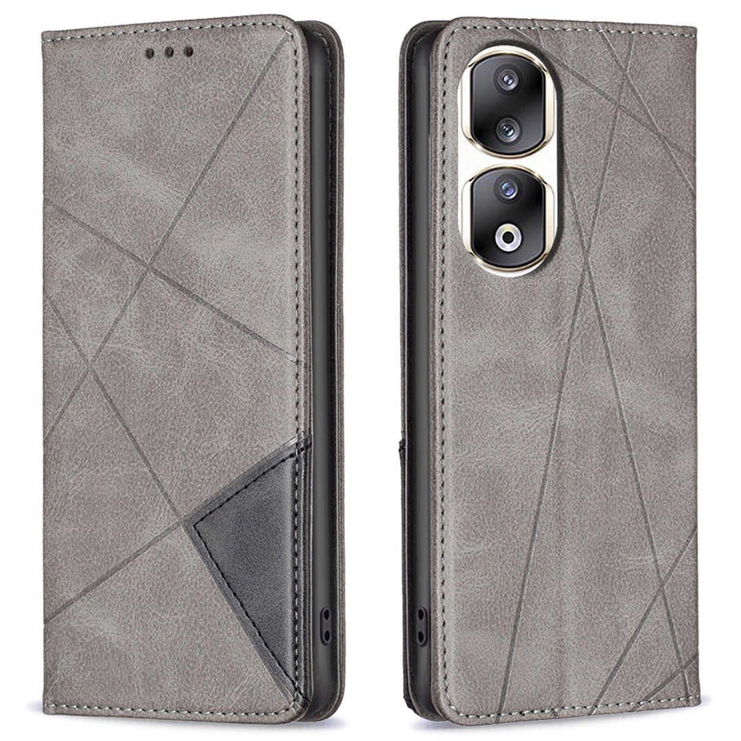 For Honor 90 Pro PU Leather Cover Imprinted Line Anti-scratch Card Slots Stand Phone Case