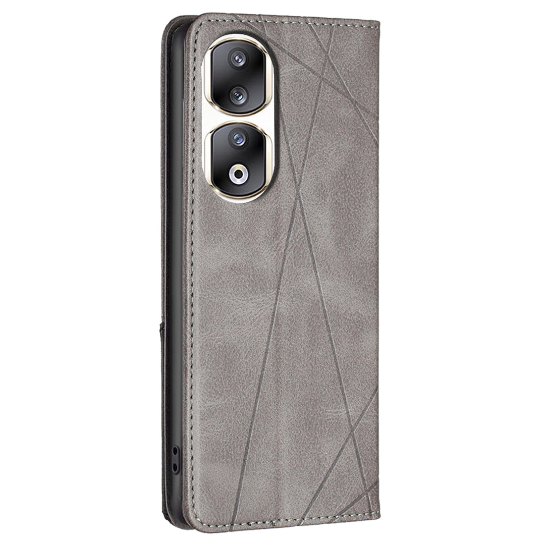 For Honor 90 Pro PU Leather Cover Imprinted Line Anti-scratch Card Slots Stand Phone Case