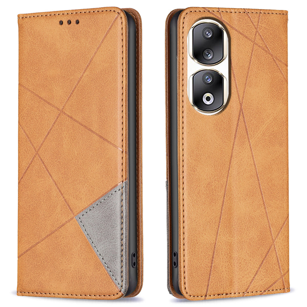 For Honor 90 Pro PU Leather Cover Imprinted Line Anti-scratch Card Slots Stand Phone Case