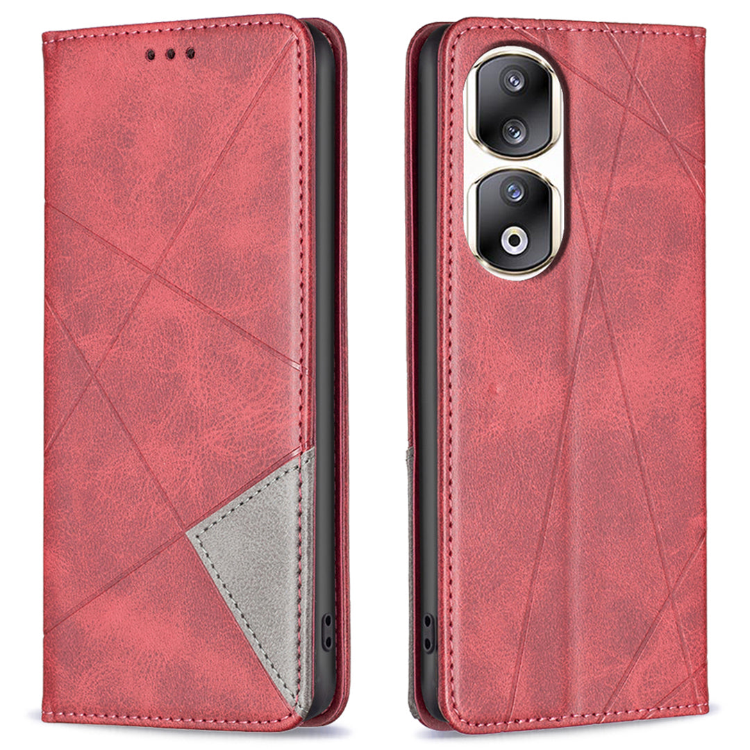 For Honor 90 Pro PU Leather Cover Imprinted Line Anti-scratch Card Slots Stand Phone Case