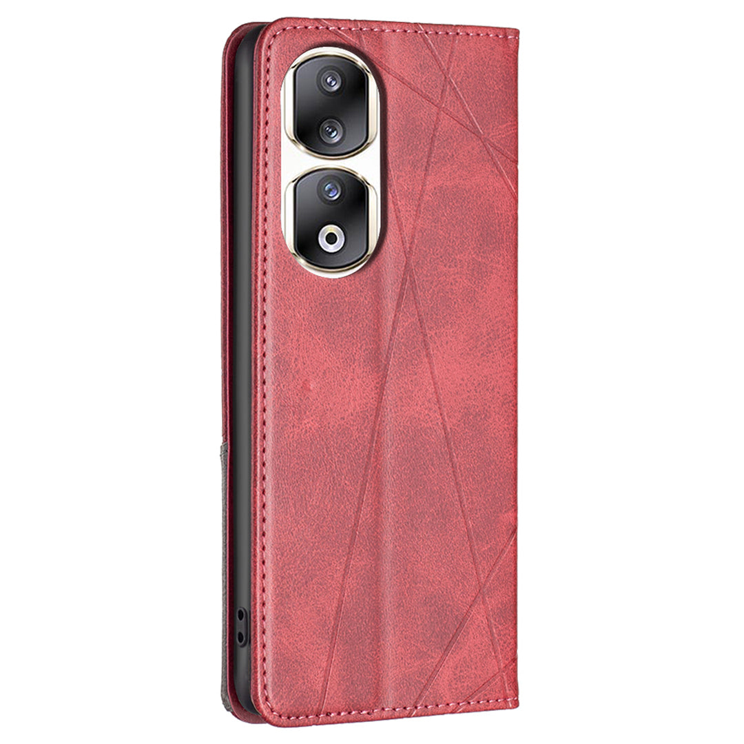 For Honor 90 Pro PU Leather Cover Imprinted Line Anti-scratch Card Slots Stand Phone Case