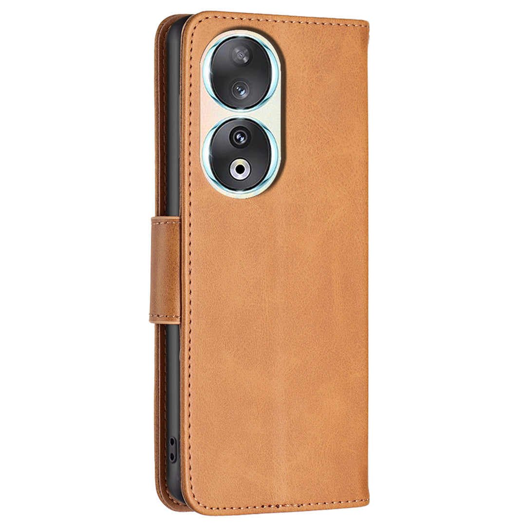 For Honor 90 Shockproof Wallet Case Textured PU Leather Stand Folio Flip Phone Cover