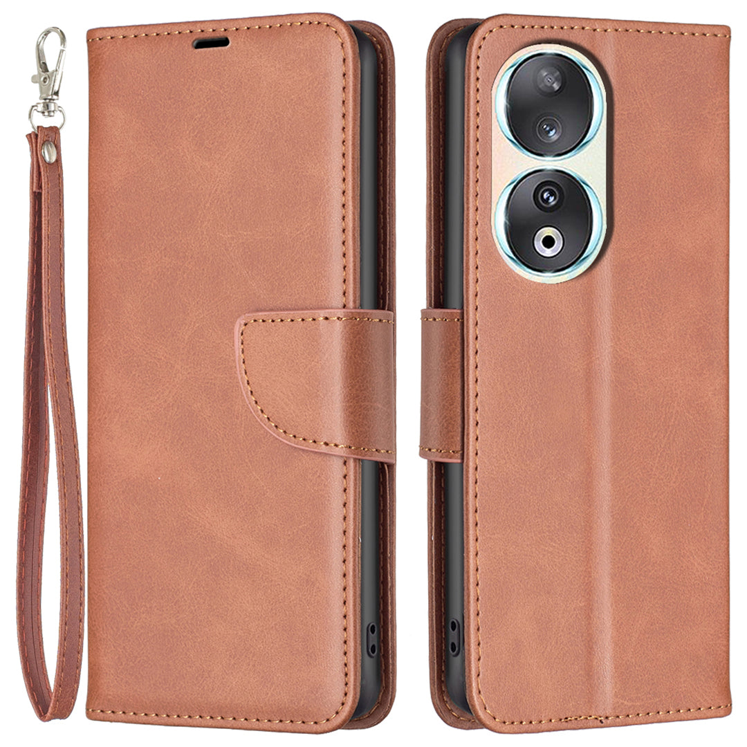 For Honor 90 Shockproof Wallet Case Textured PU Leather Stand Folio Flip Phone Cover