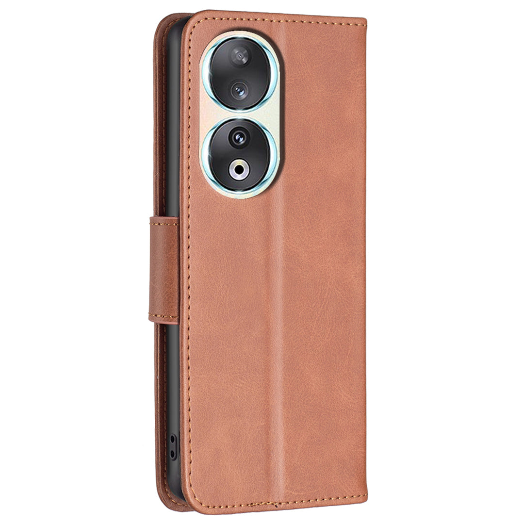 For Honor 90 Shockproof Wallet Case Textured PU Leather Stand Folio Flip Phone Cover