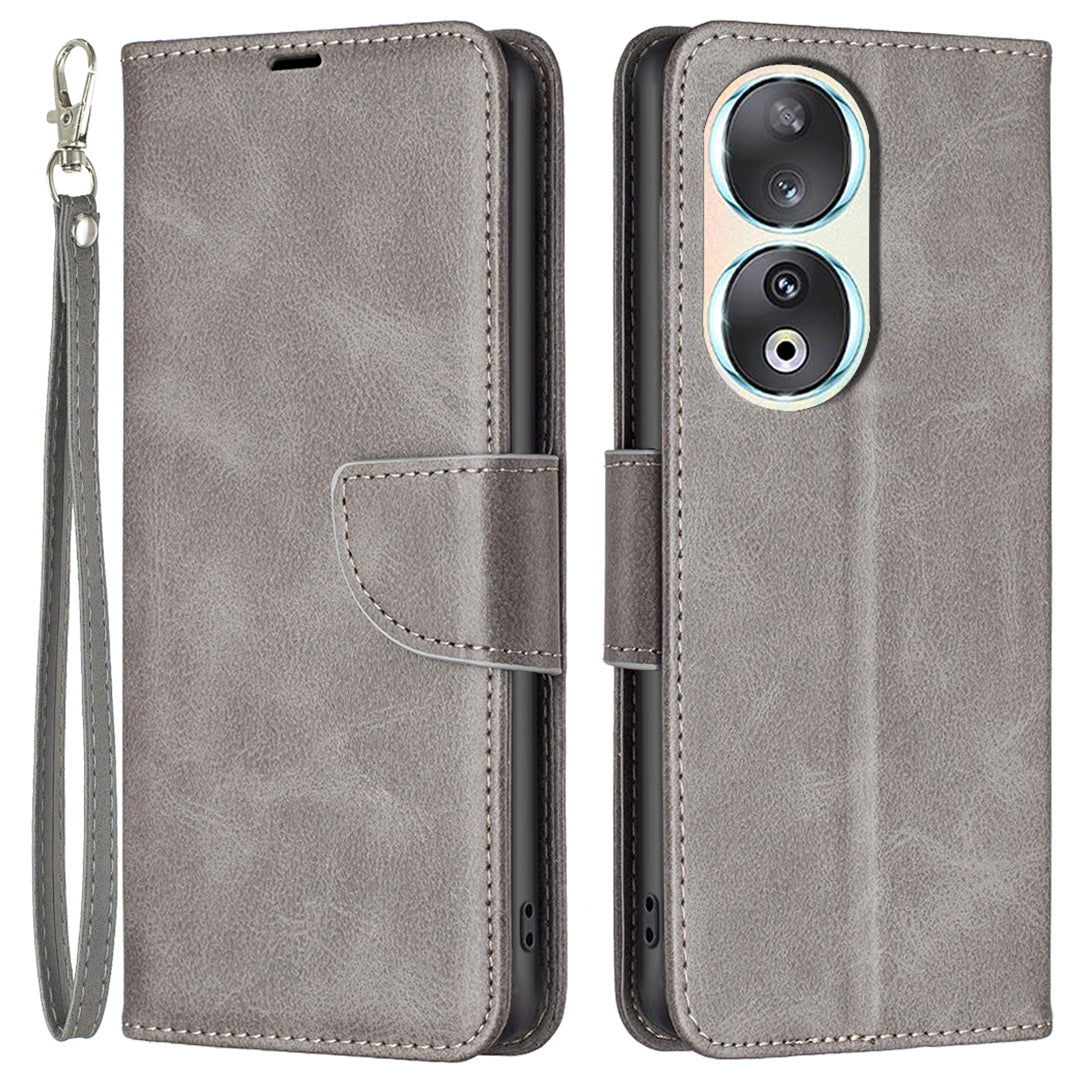 For Honor 90 Shockproof Wallet Case Textured PU Leather Stand Folio Flip Phone Cover