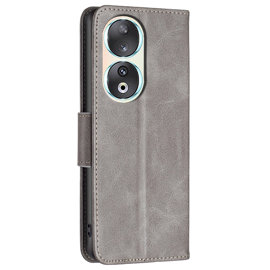For Honor 90 Shockproof Wallet Case Textured PU Leather Stand Folio Flip Phone Cover