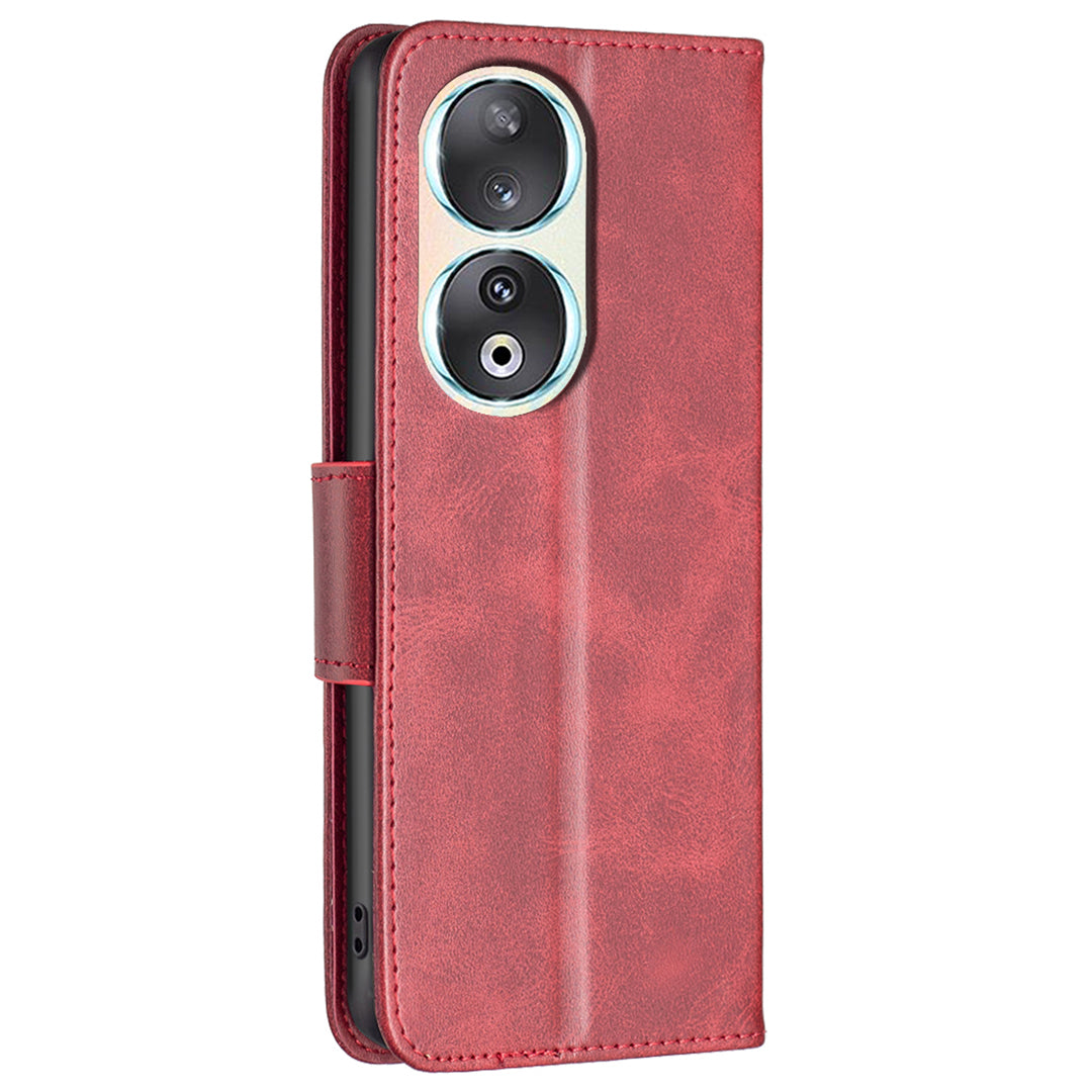 For Honor 90 Shockproof Wallet Case Textured PU Leather Stand Folio Flip Phone Cover