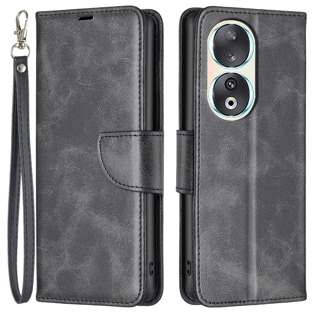 For Honor 90 Shockproof Wallet Case Textured PU Leather Stand Folio Flip Phone Cover