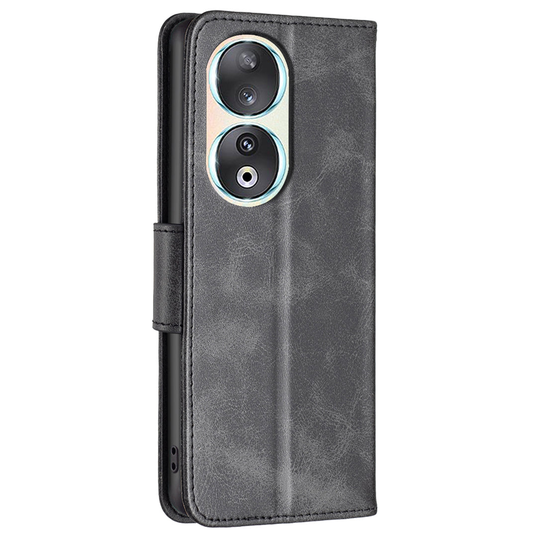 For Honor 90 Shockproof Wallet Case Textured PU Leather Stand Folio Flip Phone Cover
