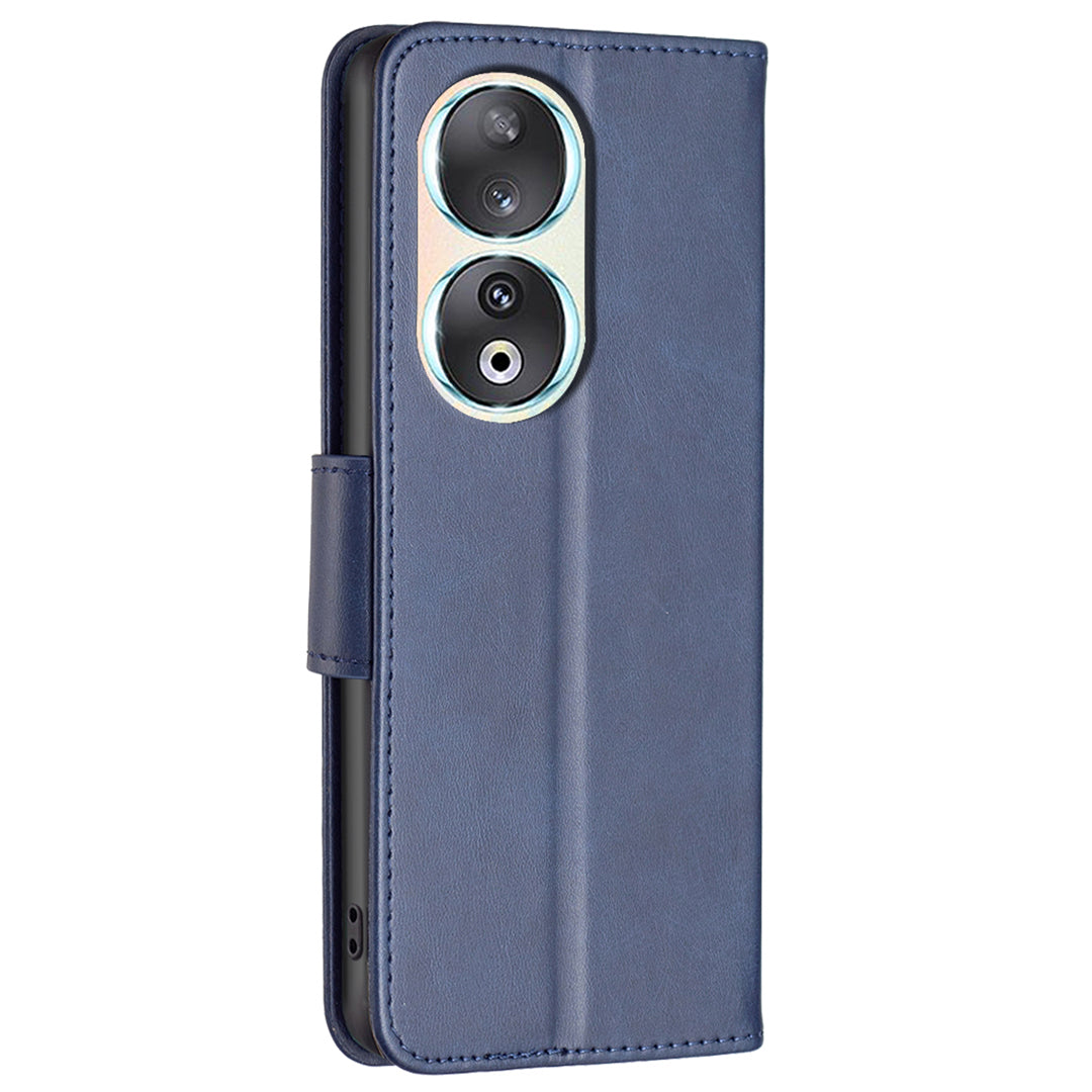 For Honor 90 Shockproof Wallet Case Textured PU Leather Stand Folio Flip Phone Cover