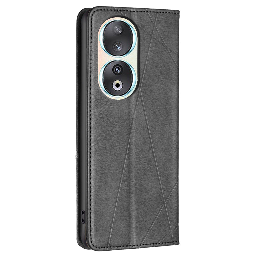 For Honor 90 Anti-Scratch Stand Leather Cover Imprinted Line Card Slots Mobile Phone Case