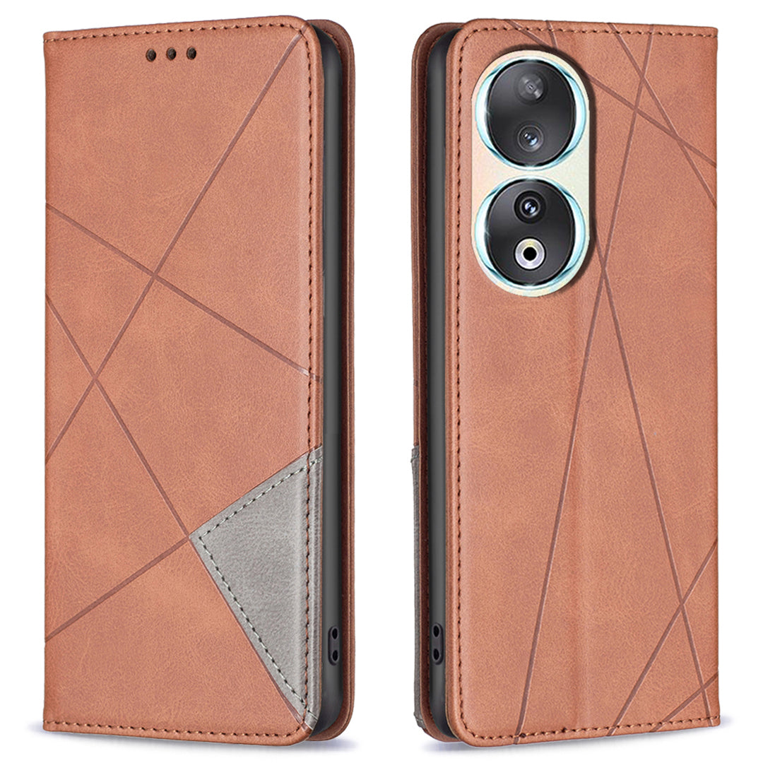 For Honor 90 Anti-Scratch Stand Leather Cover Imprinted Line Card Slots Mobile Phone Case