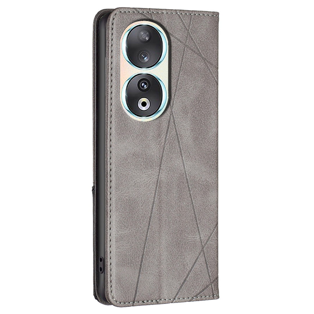 For Honor 90 Anti-Scratch Stand Leather Cover Imprinted Line Card Slots Mobile Phone Case