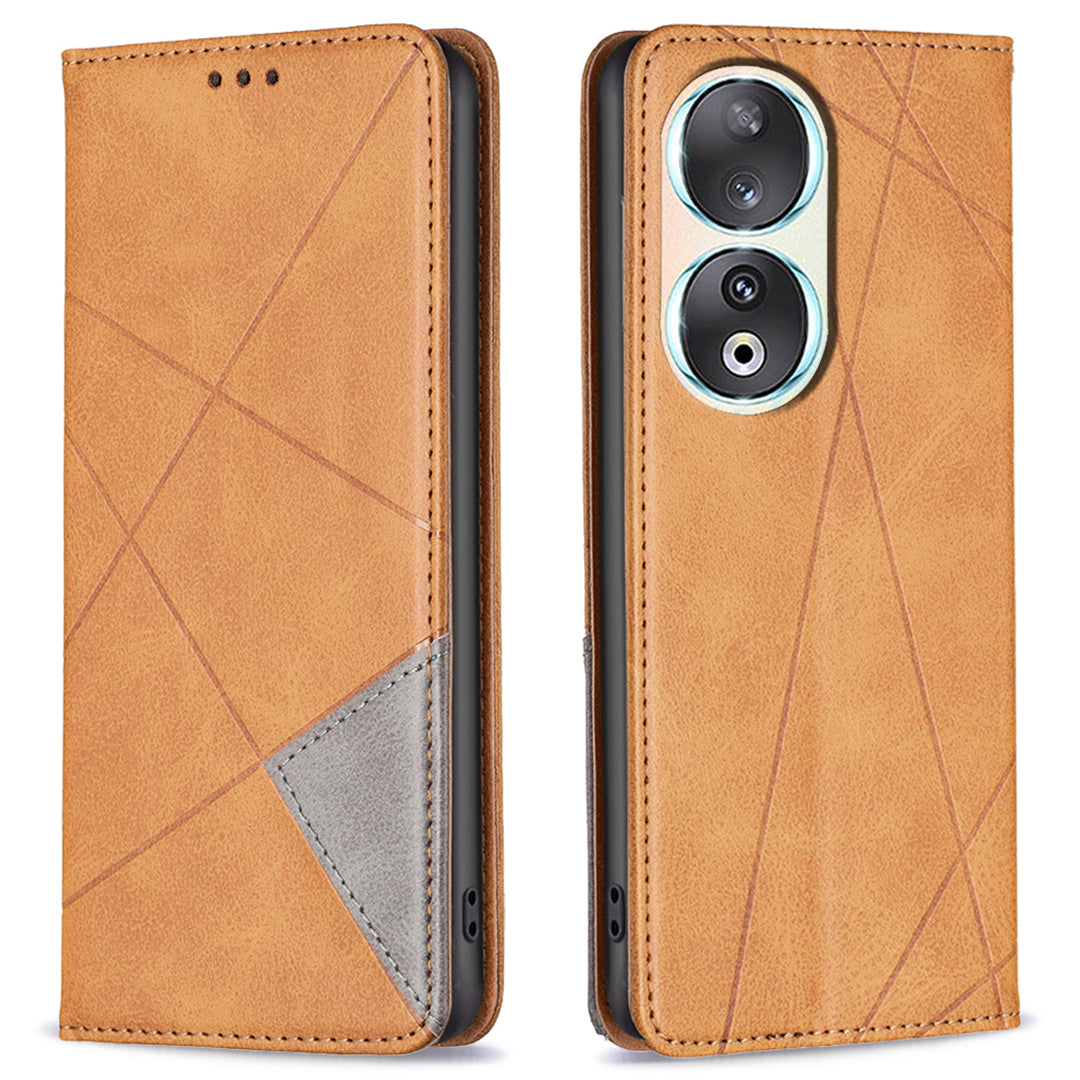 For Honor 90 Anti-Scratch Stand Leather Cover Imprinted Line Card Slots Mobile Phone Case