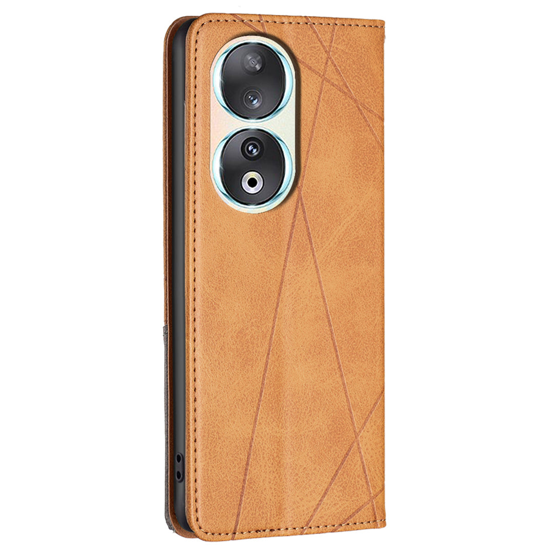 For Honor 90 Anti-Scratch Stand Leather Cover Imprinted Line Card Slots Mobile Phone Case